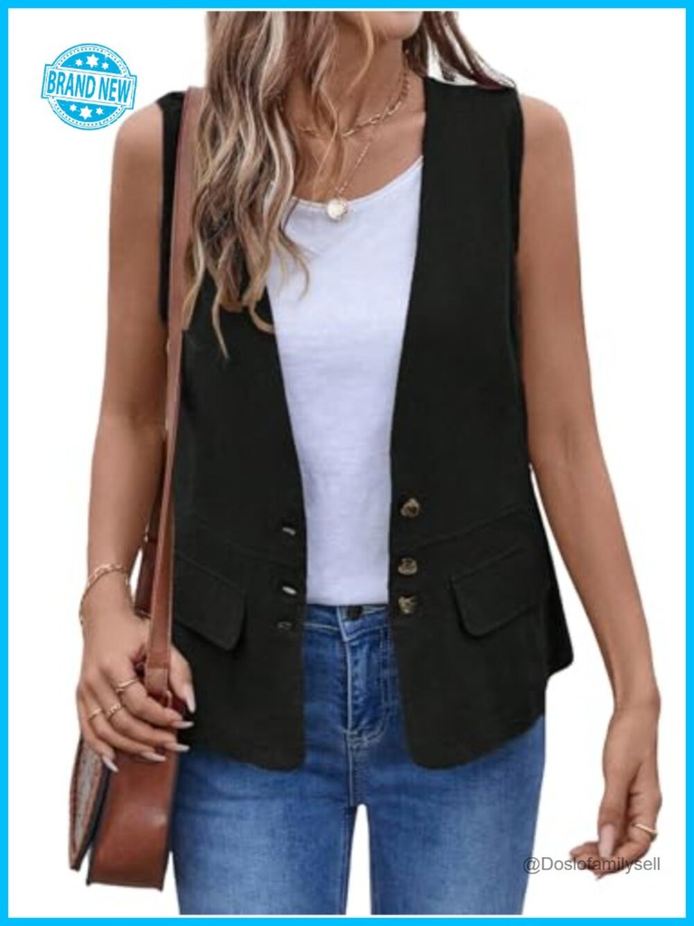 Womens Cotton Linen Vest Lightweight Button Down Sleeveless Jacket